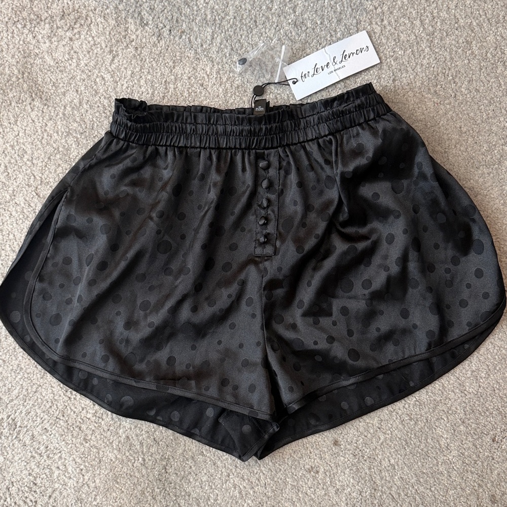 For love and lemons NWT M 2020 holiday black polka dot silky shorts romantic
